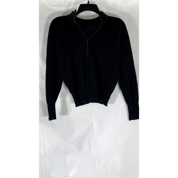 UNBRANDED Women's Black Quarter-Zip Long Sleeve Knit Cropped Sweater SZ S - Picture 1 of 7